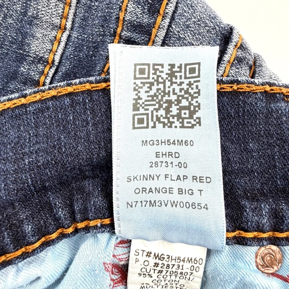 True Religion Skinny Flap Jeans Mens 40 Blue Dark Wash Excellent Horseshoe Flap